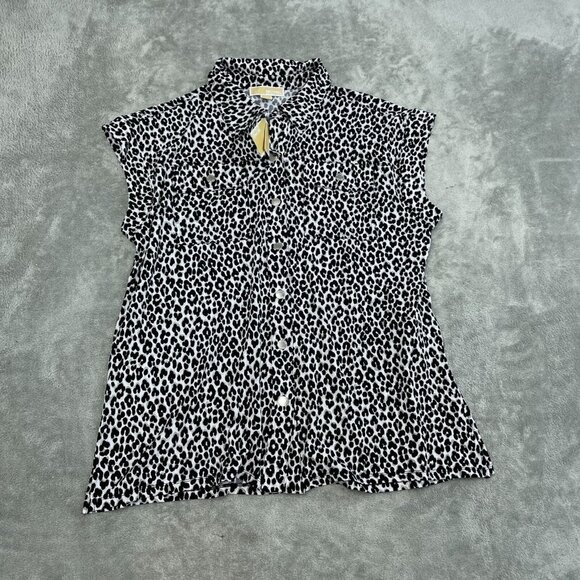 Michael Kors Womens Sleeveless Leopard Print Button-Down Shirt L NWT 4287 - Picture 1 of 8